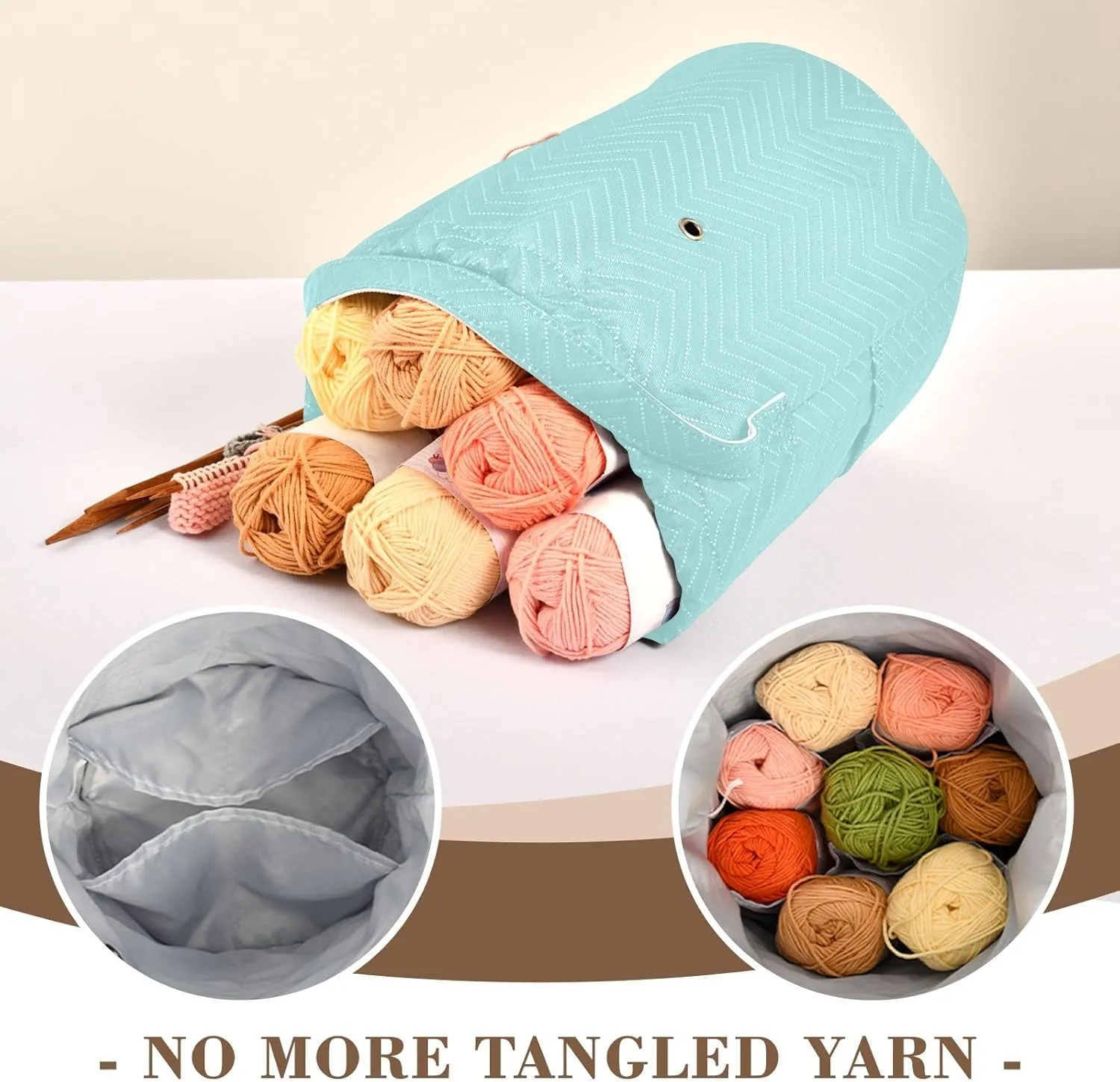 Knitting Bag Pale Turquoise Yarn Bag with Holes Crochet Bag Organizer for Travelling