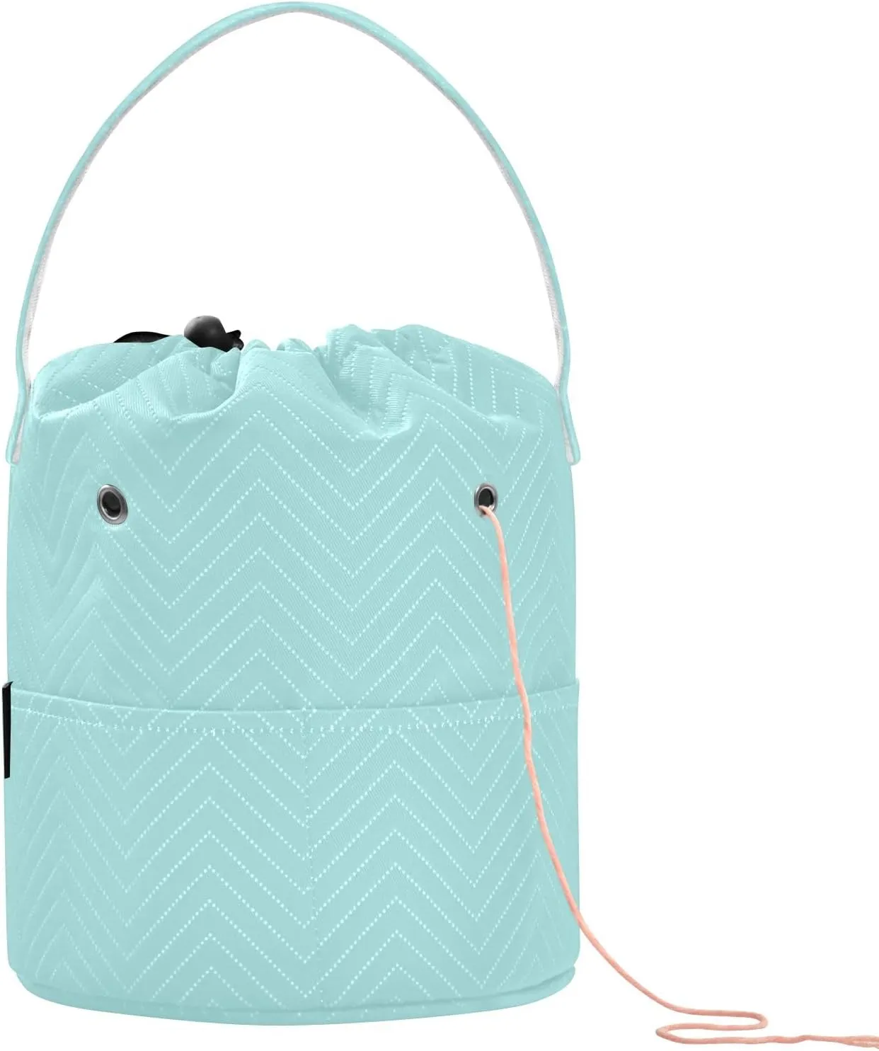 Knitting Bag Pale Turquoise Yarn Bag with Holes Crochet Bag Organizer for Travelling