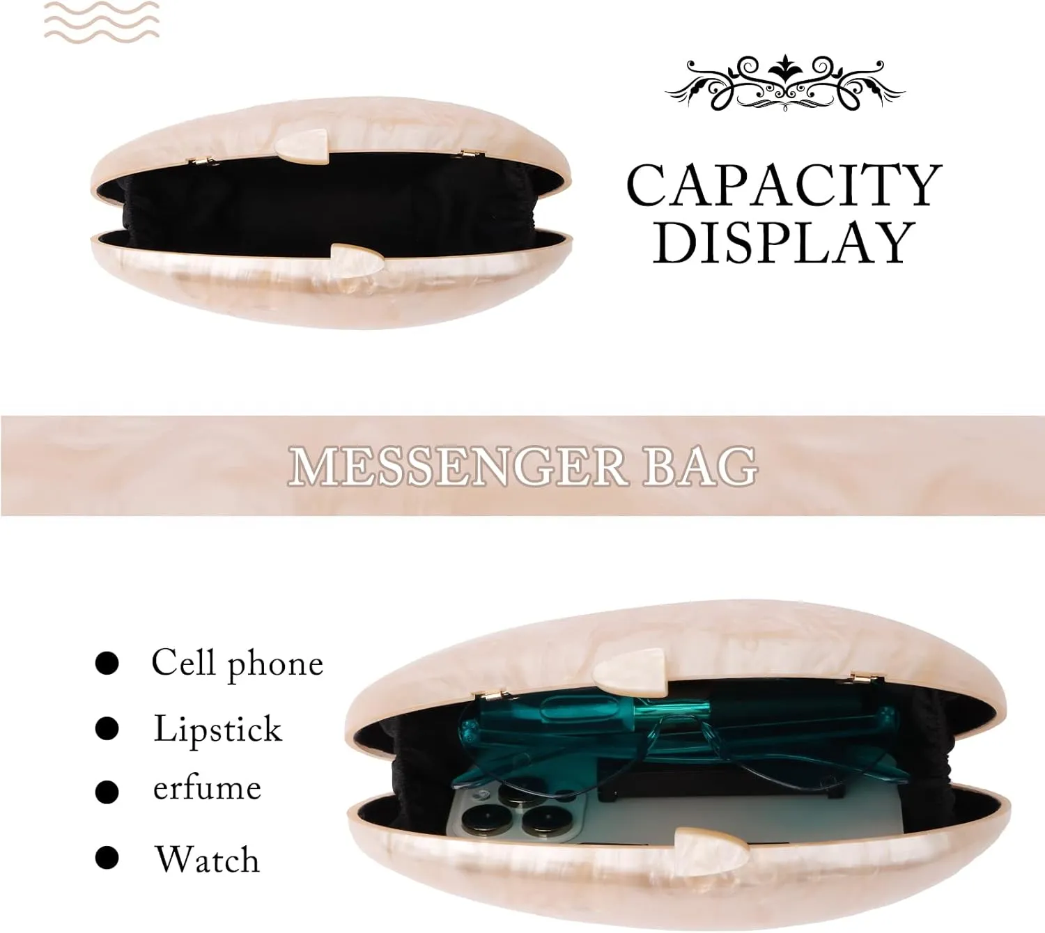 KUANG! Evening Handbags for Women Acrylic Shell Mussel Shape Shoulder Crossbody Bag Chain Clutch Purse for Wedding Party