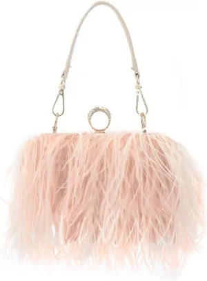 KUANG! Real Natural Ostrich Feather Clutch Evening Bag Fashion Handbag Purse for Banquet Party