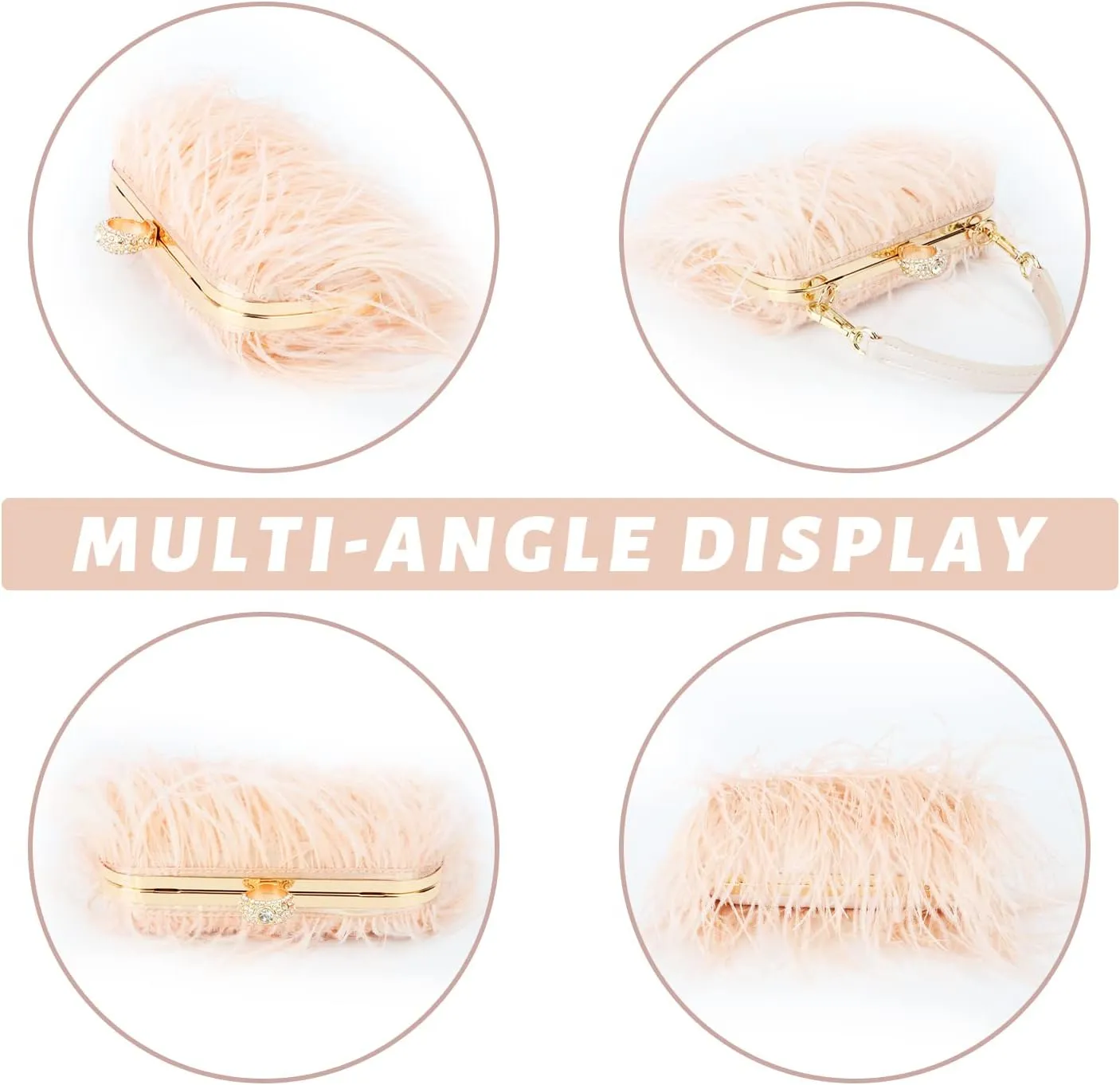 KUANG! Real Natural Ostrich Feather Clutch Evening Bag Fashion Handbag Purse for Banquet Party