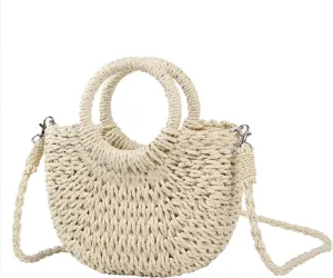 KUANG! Women Straw Beach Tote Handbag Hobo Bag Round Handle Summer Handwoven Bags Small Purse with Strap