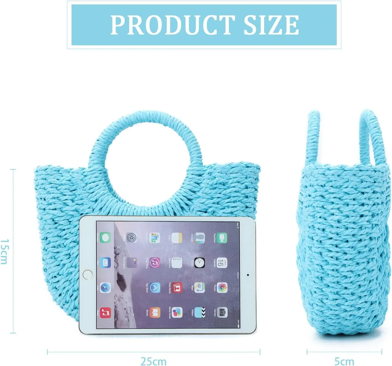 KUANG! Women Straw Beach Tote Handbag Hobo Bag Round Handle Summer Handwoven Bags Small Purse with Strap
