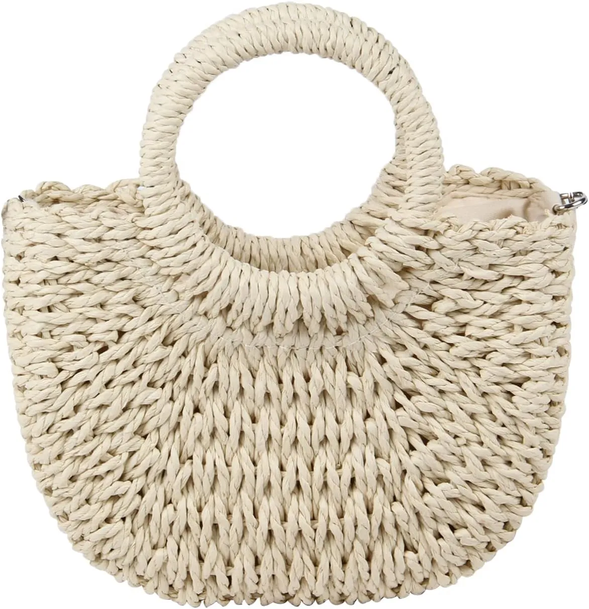 KUANG! Women Straw Beach Tote Handbag Hobo Bag Round Handle Summer Handwoven Bags Small Purse with Strap