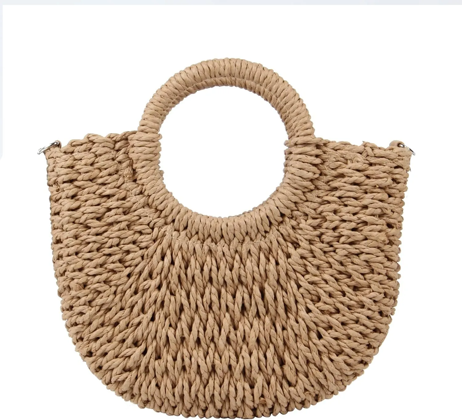KUANG! Women Straw Beach Tote Handbag Hobo Bag Round Handle Summer Handwoven Bags Small Purse with Strap