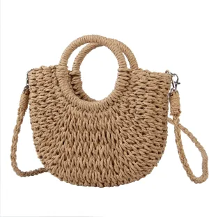 KUANG! Women Straw Beach Tote Handbag Hobo Bag Round Handle Summer Handwoven Bags Small Purse with Strap