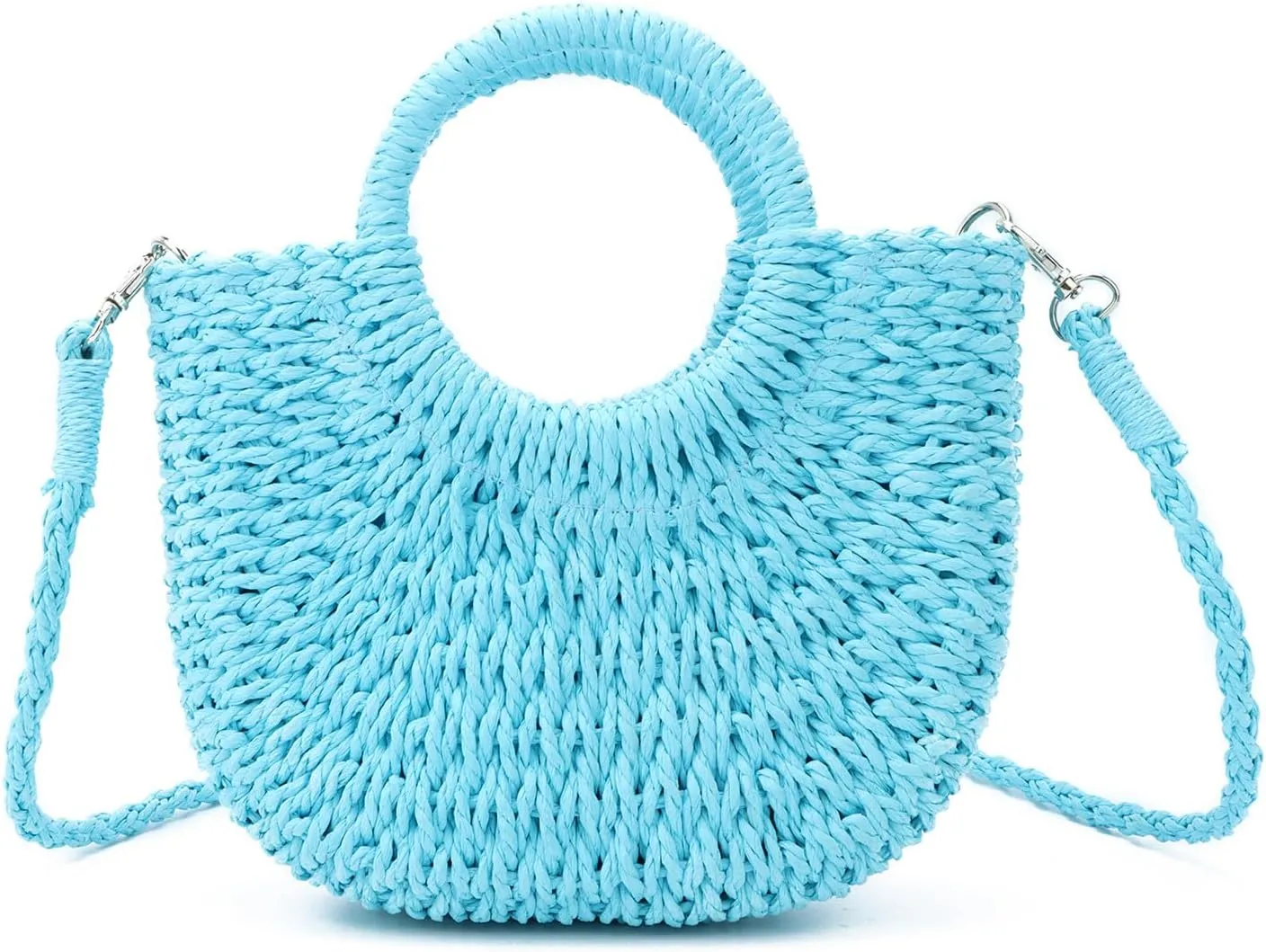 KUANG! Women Straw Beach Tote Handbag Hobo Bag Round Handle Summer Handwoven Bags Small Purse with Strap