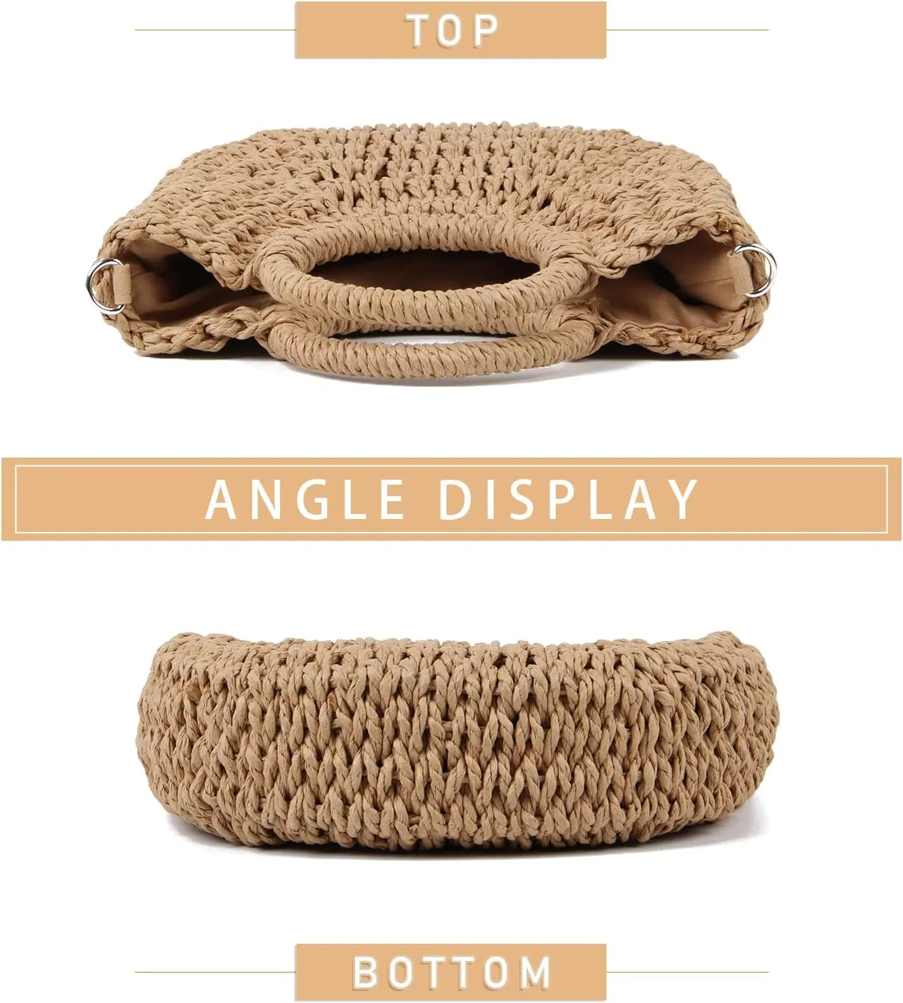 KUANG! Women Straw Beach Tote Handbag Hobo Bag Round Handle Summer Handwoven Bags Small Purse with Strap