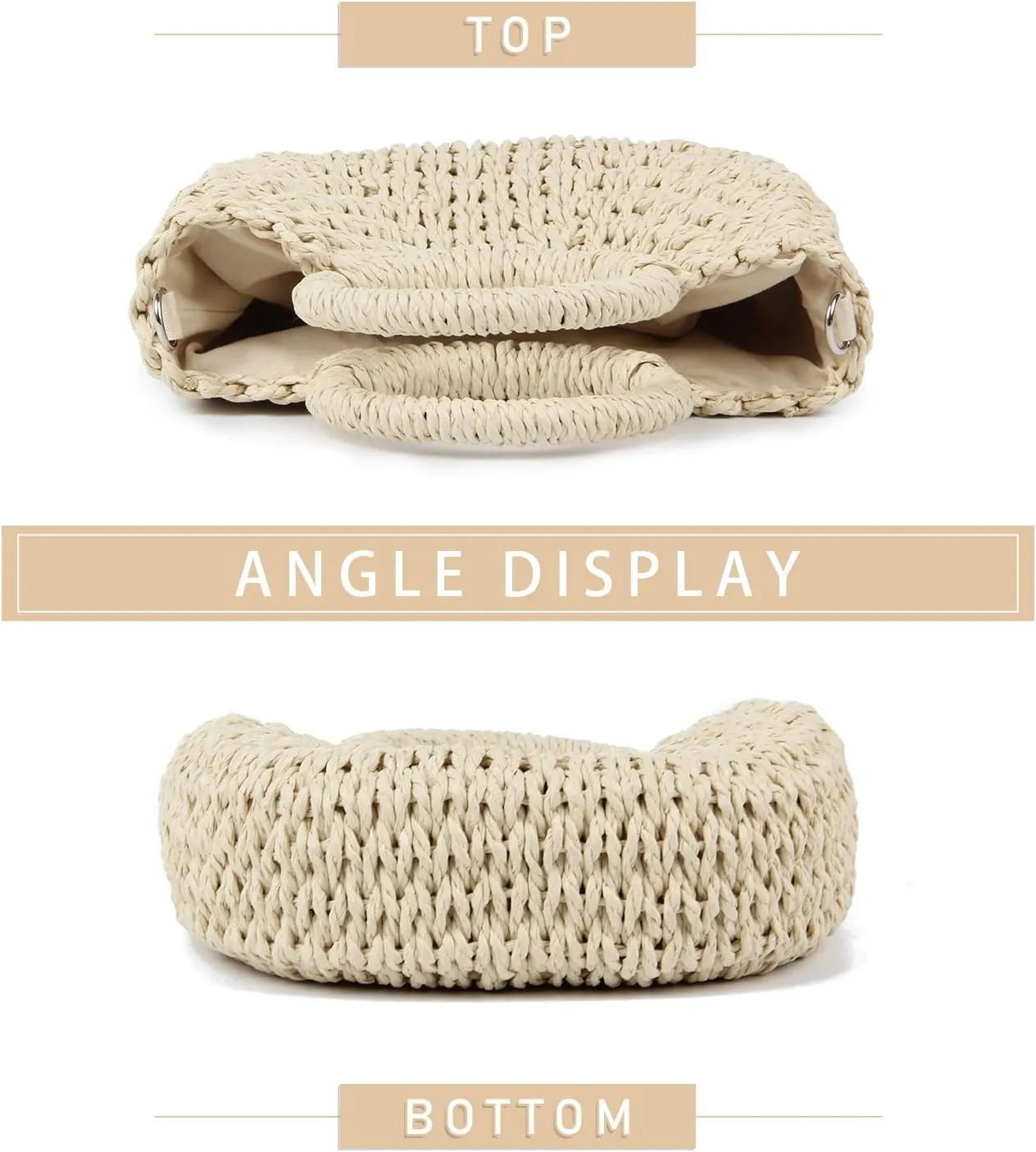 KUANG! Women Straw Beach Tote Handbag Hobo Bag Round Handle Summer Handwoven Bags Small Purse with Strap