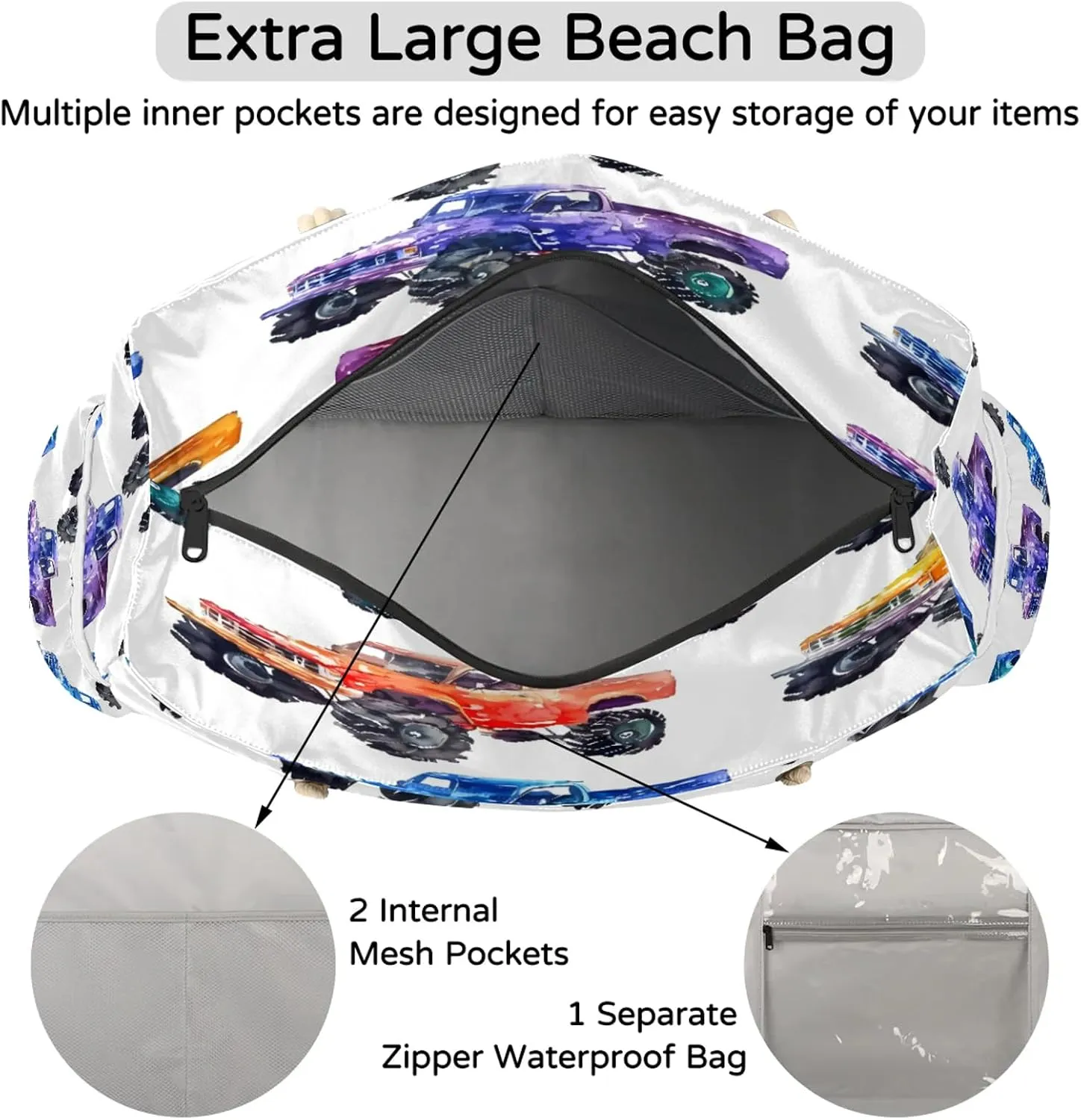 Large Beach Bags for Women with Zipper Beach Tote Bag Waterproof Sandproof Gym Swim Pool Grocery Travel Bag