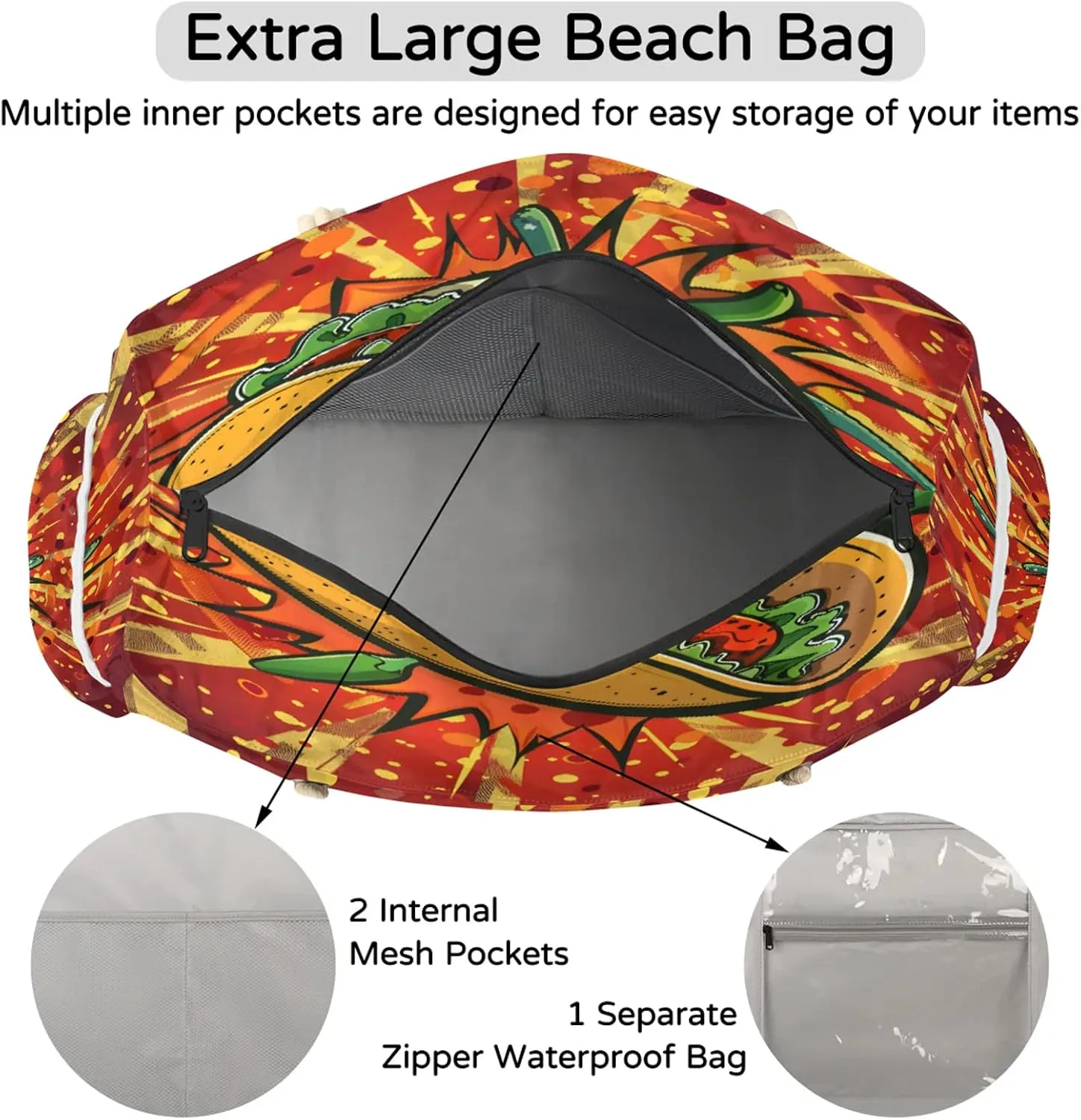 Large Beach Bags for Women with Zipper Beach Tote Bag Waterproof Sandproof Gym Swim Pool Grocery Travel Bag