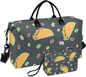 Large Travel Duffel Bag Sports Tote Gym Bag Overnight Weekender Bags Mexican Tacos Carry On Luggage with Toiletry Bags