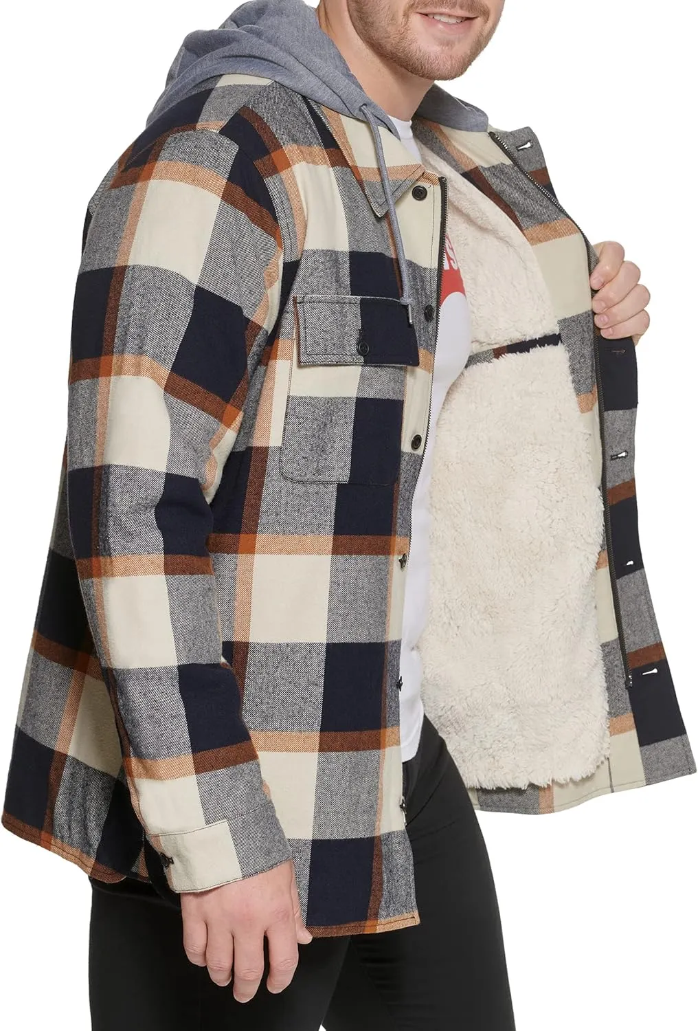 Levi's Men's Plaid Sherpa Lined Hooded Shirt Jacket (Regular & Big & Tall Sizes)