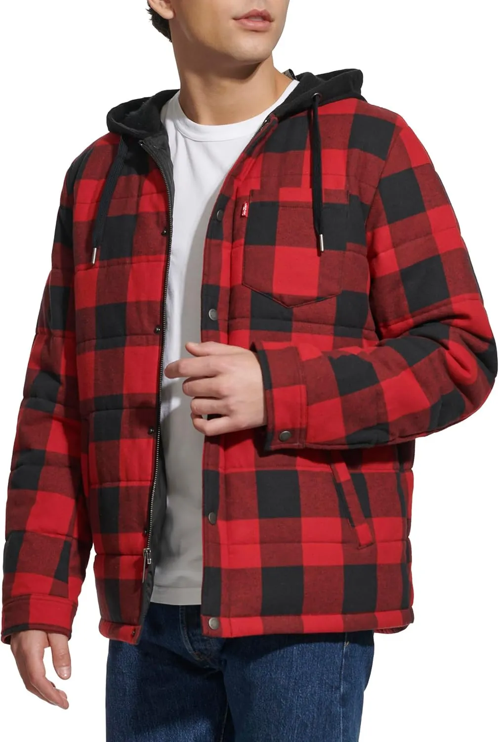 Levi's Men's Plaid Sherpa Lined Hooded Shirt Jacket (Regular & Big & Tall Sizes)