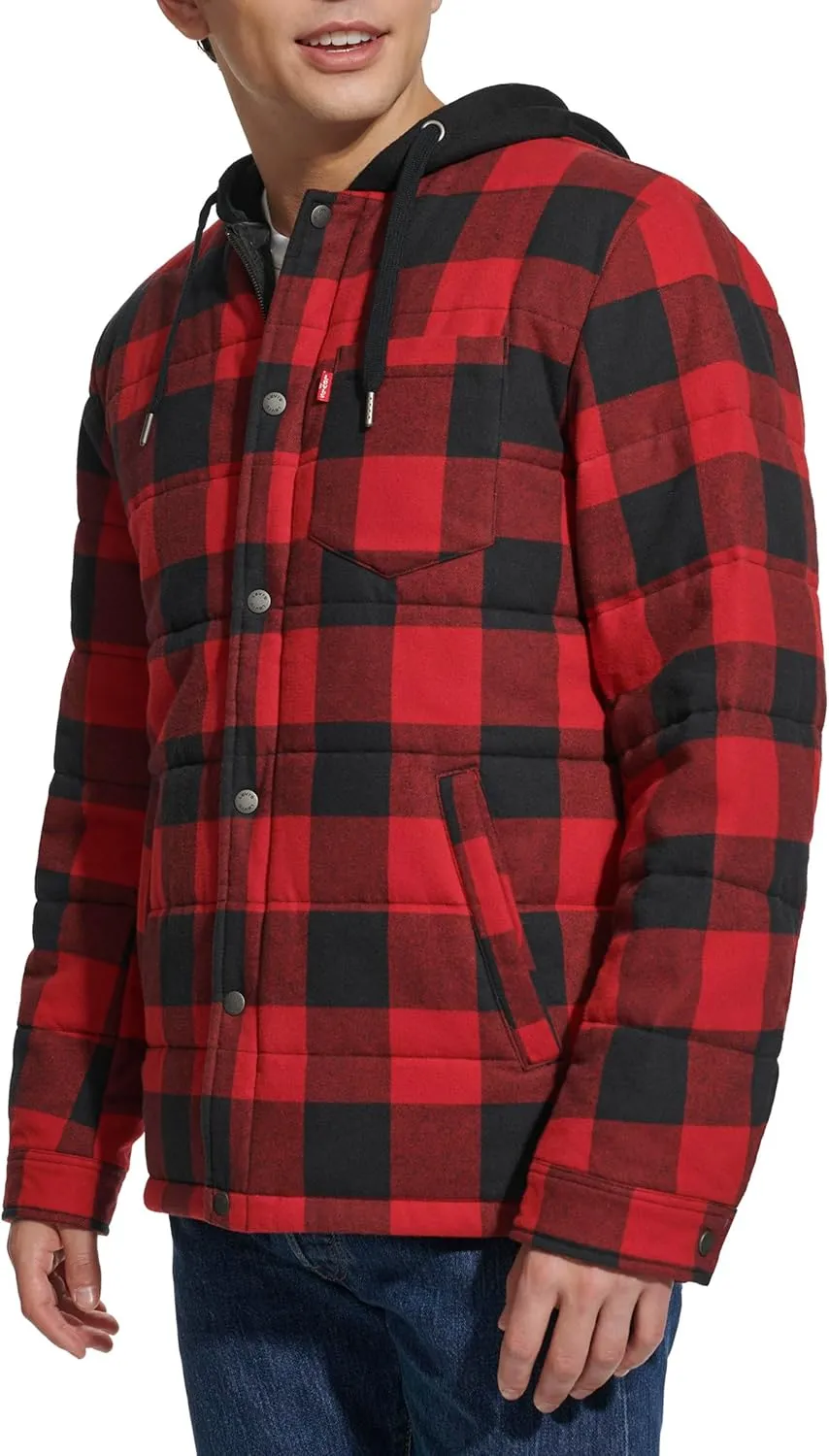 Levi's Men's Plaid Sherpa Lined Hooded Shirt Jacket (Regular & Big & Tall Sizes)