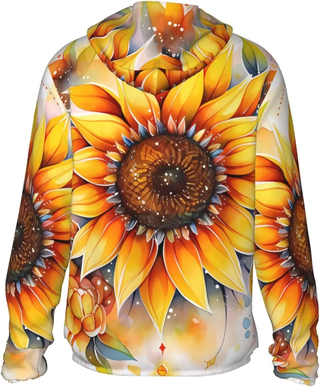 Lightweight UV Protection Sun Jacket, Yellow Sunflower in Oil Print Sportswear Hooded Sunblock Shirt for Outdoor