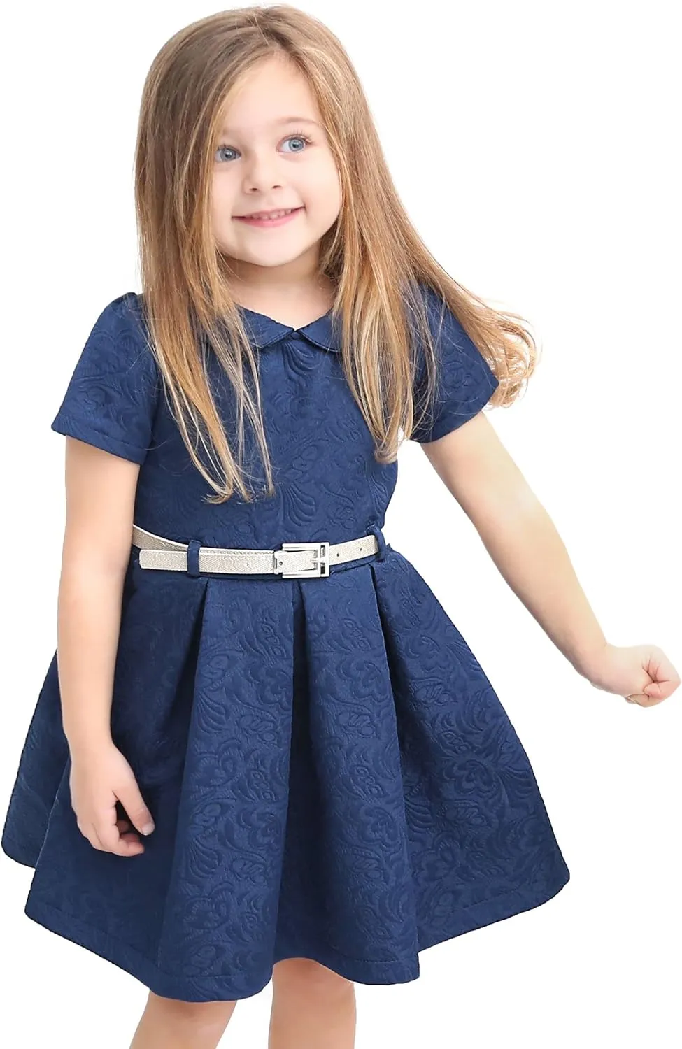 Lilax Little Girls' Flocked Occasion Dress with Shimmer Belt