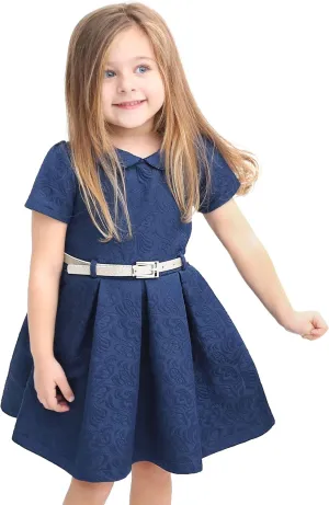 Lilax Little Girls' Flocked Occasion Dress with Shimmer Belt