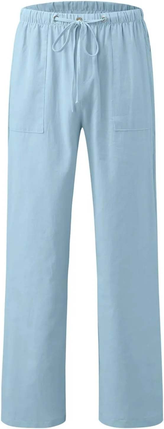 Linen Cotton Pants Women 2025 High Waisted Elastic Solid Trousers Palazzo Baggy Wide Leg Spri