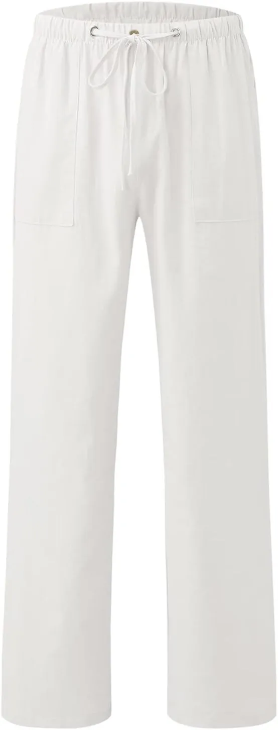Linen Cotton Pants Women 2025 High Waisted Elastic Solid Trousers Palazzo Baggy Wide Leg Spri