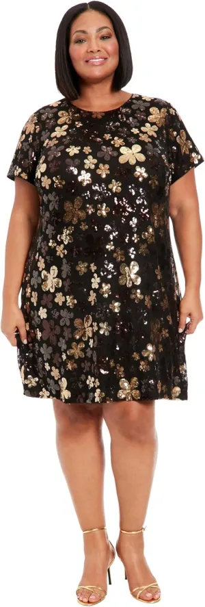 London Times Women's Sequin T-Shirt Dress