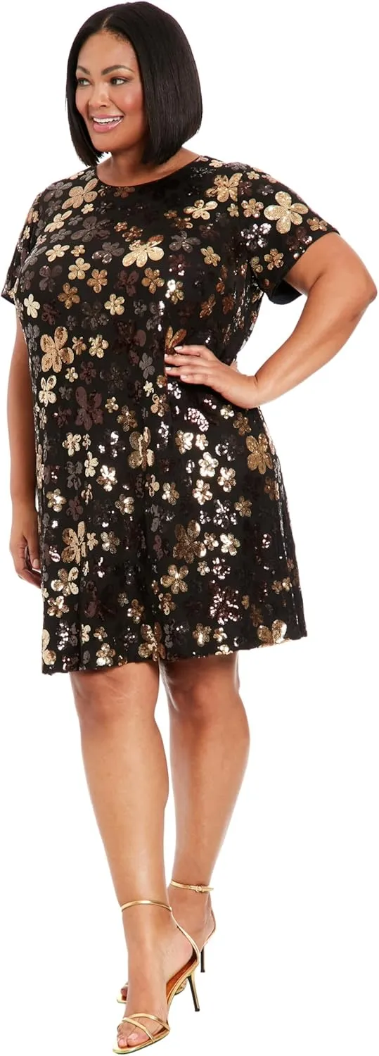 London Times Women's Sequin T-Shirt Dress