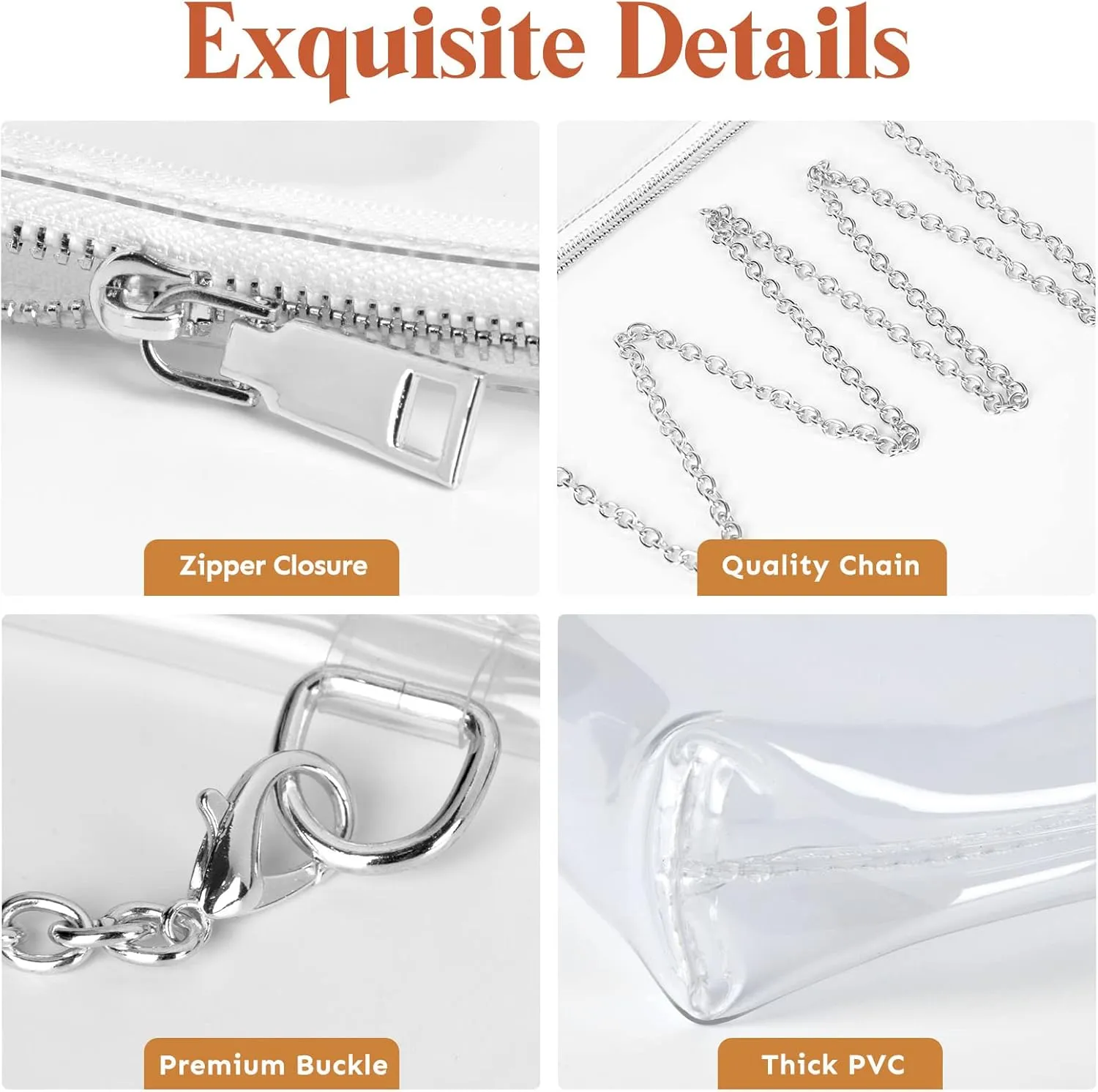 Lorbro Clear Purse for Women Stadium Approved, Clear Crossbody Bag with Zipper Closure, Transparent Purse for Concert Sports