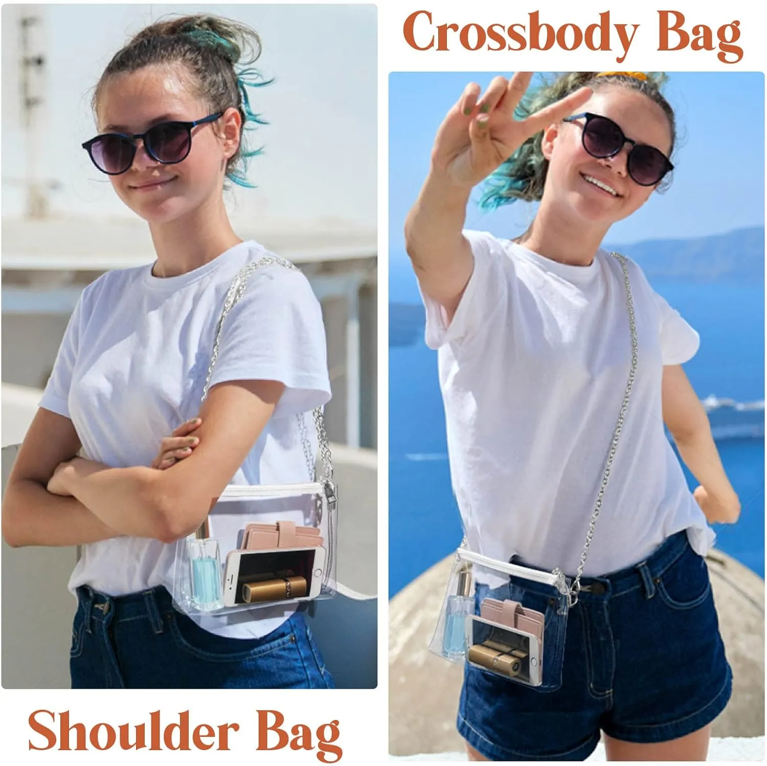 Lorbro Clear Purse for Women Stadium Approved, Clear Crossbody Bag with Zipper Closure, Transparent Purse for Concert Sports