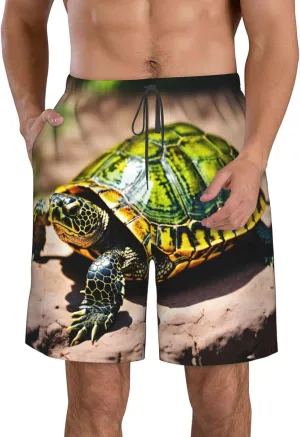 Lord Howe Island Sea Turtle Print Men's Swim Trunks with Liner,Beach Shorts for Summer,Suitable for Water Activities