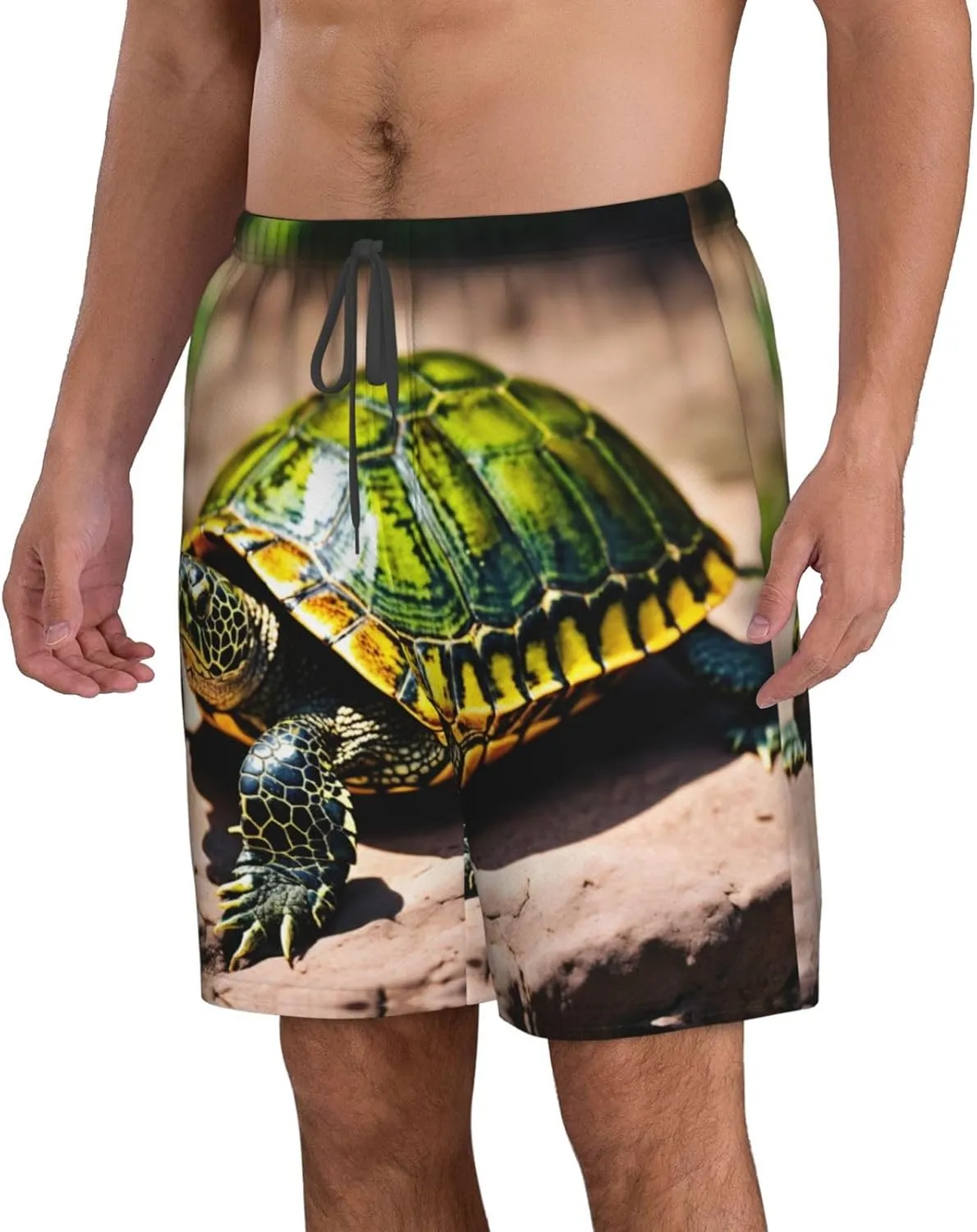 Lord Howe Island Sea Turtle Print Men's Swim Trunks with Liner,Beach Shorts for Summer,Suitable for Water Activities