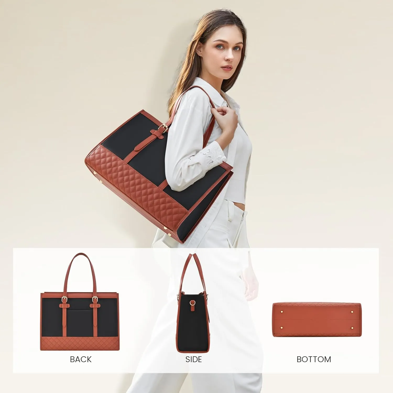 LOVEVOOK Laptop Bag for Women,15.6 inch Laptop Tote Bag Waterproof PU Leather Computer Bag Work Bags for Business Office, Large Capacity Laptop Purse Professional Work Tote Black