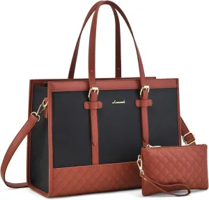 LOVEVOOK Laptop Bag for Women,15.6 inch Laptop Tote Bag Waterproof PU Leather Computer Bag Work Bags for Business Office, Large Capacity Laptop Purse Professional Work Tote Black