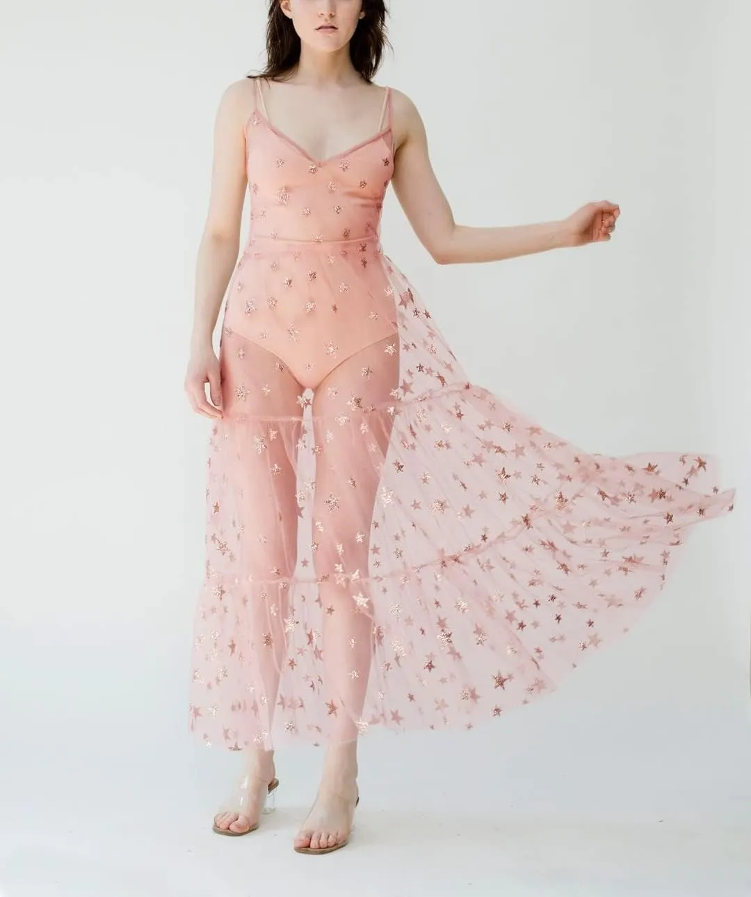 Lsydnfow Constellation Dress Galaxy Print Spaghetti Straps Lace Mesh Beach Dresses Swimwear Bikini Cover Ups