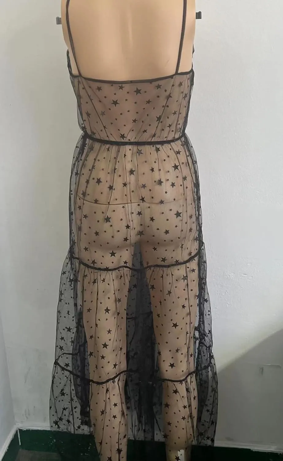 Lsydnfow Constellation Dress Galaxy Print Spaghetti Straps Lace Mesh Beach Dresses Swimwear Bikini Cover Ups