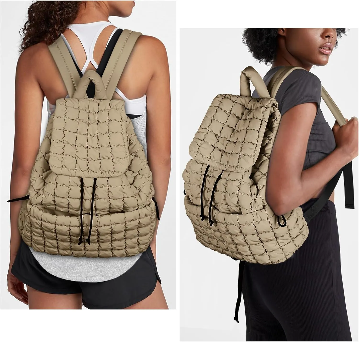 Lushandy Quilted Backpack for Women, Puffer Backpack Nylon Puffy Backpack 18L Soft Quilted Travel Backpack Gym Bag