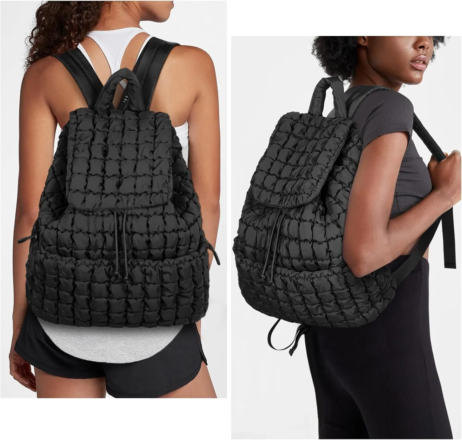 Lushandy Quilted Backpack for Women, Puffer Backpack Nylon Puffy Backpack 18L Soft Quilted Travel Backpack Gym Bag