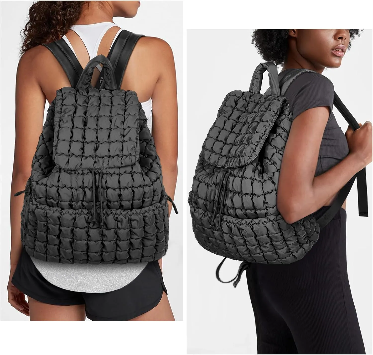 Lushandy Quilted Backpack for Women, Puffer Backpack Nylon Puffy Backpack 18L Soft Quilted Travel Backpack Gym Bag
