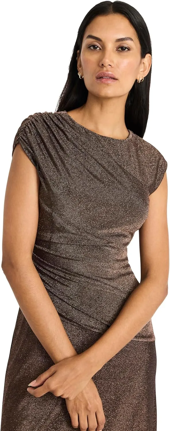 Maggy London Women's Elegant Ruched Midi Cap Sleeve Boat Neck-Slim-Fitting Cocktail Dress