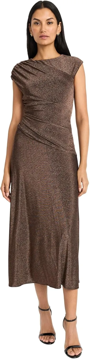 Maggy London Women's Elegant Ruched Midi Cap Sleeve Boat Neck-Slim-Fitting Cocktail Dress