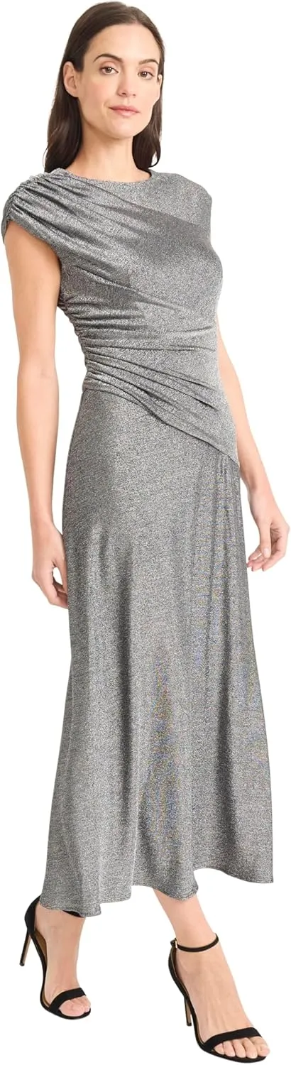 Maggy London Women's Elegant Ruched Midi Cap Sleeve Boat Neck-Slim-Fitting Cocktail Dress