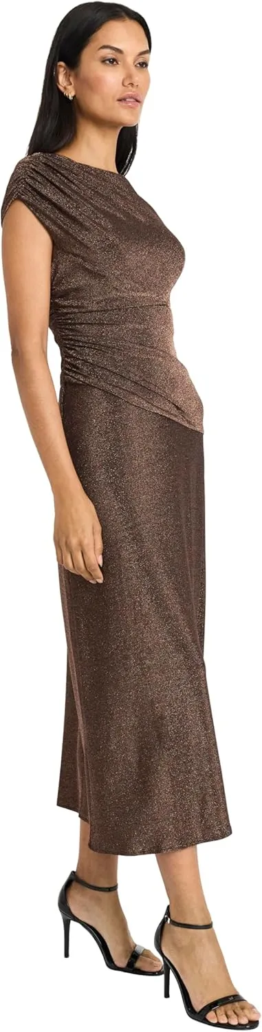 Maggy London Women's Elegant Ruched Midi Cap Sleeve Boat Neck-Slim-Fitting Cocktail Dress