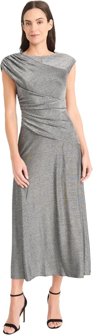 Maggy London Women's Elegant Ruched Midi Cap Sleeve Boat Neck-Slim-Fitting Cocktail Dress