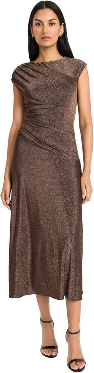 Maggy London Women's Elegant Ruched Midi Cap Sleeve Boat Neck-Slim-Fitting Cocktail Dress