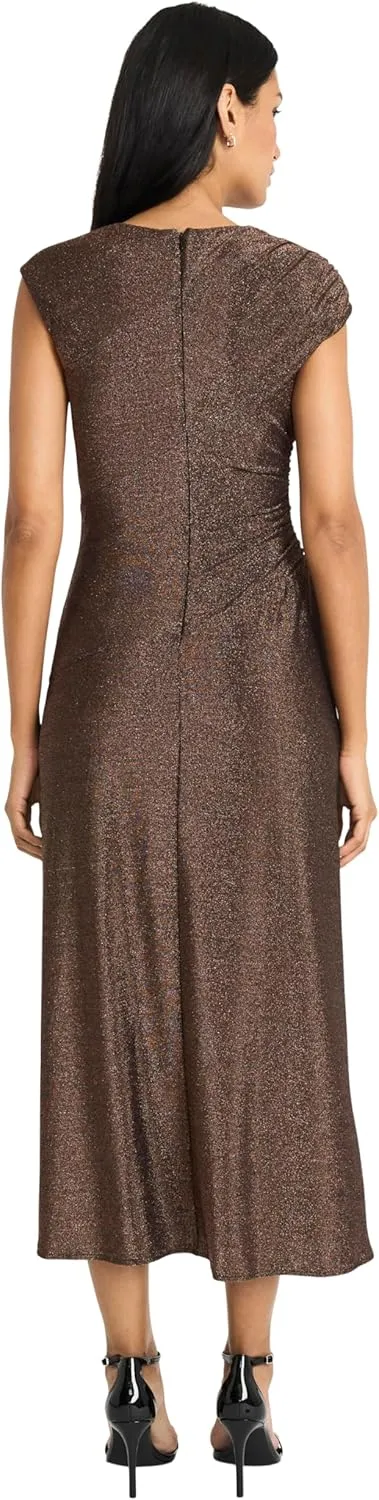 Maggy London Women's Elegant Ruched Midi Cap Sleeve Boat Neck-Slim-Fitting Cocktail Dress