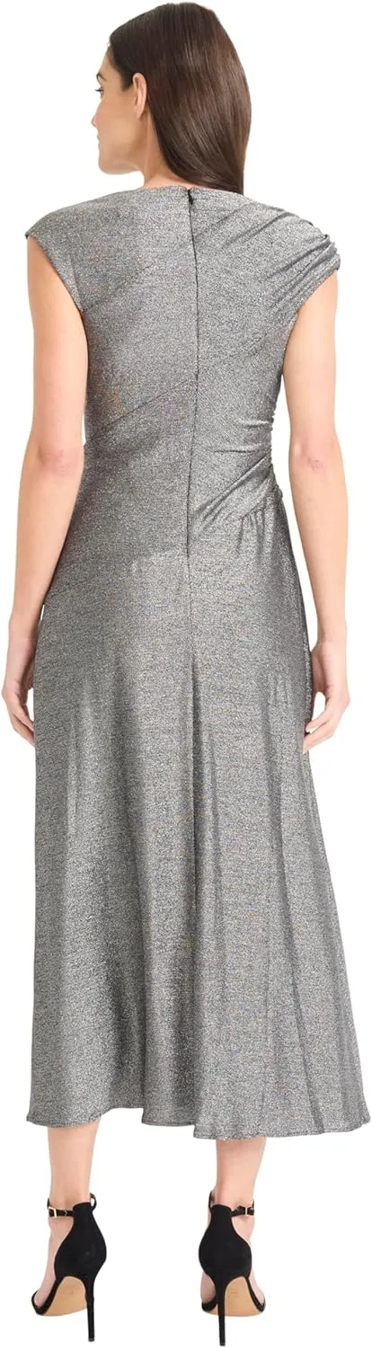 Maggy London Women's Elegant Ruched Midi Cap Sleeve Boat Neck-Slim-Fitting Cocktail Dress