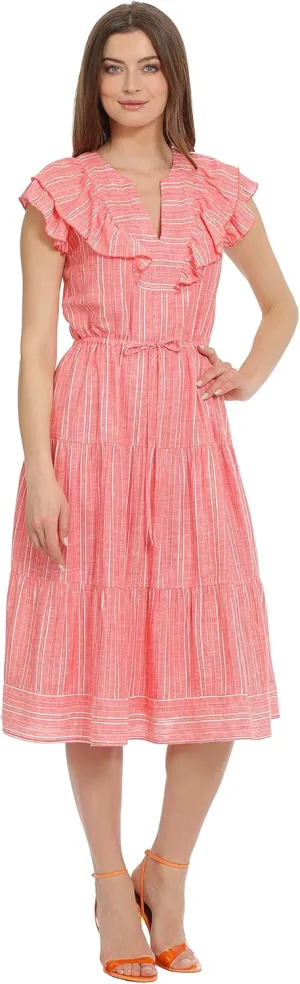 Maggy London Women's V-Neck Tiered Skirt Dress with Tie and Ruffle Details