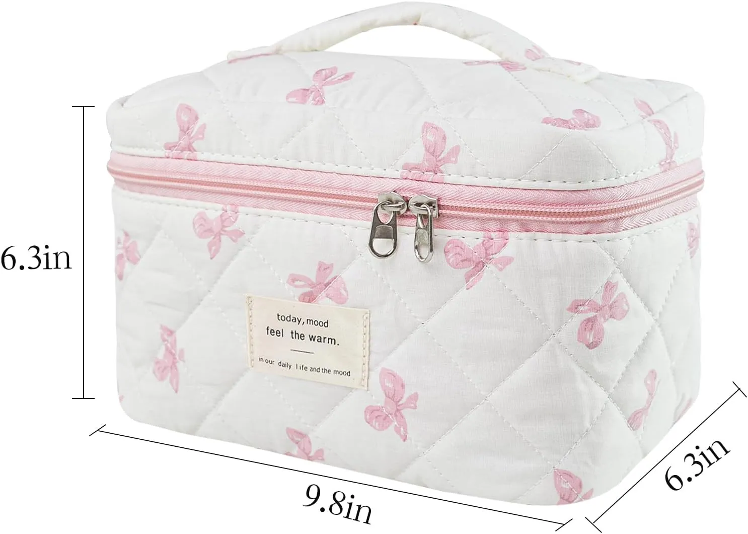 Makeup Bag, Quilted Bow Cosmetic Bag, Large Travel Aesthetic Make up Bag, Cute Coquette Toiletry Bag for Women Girls