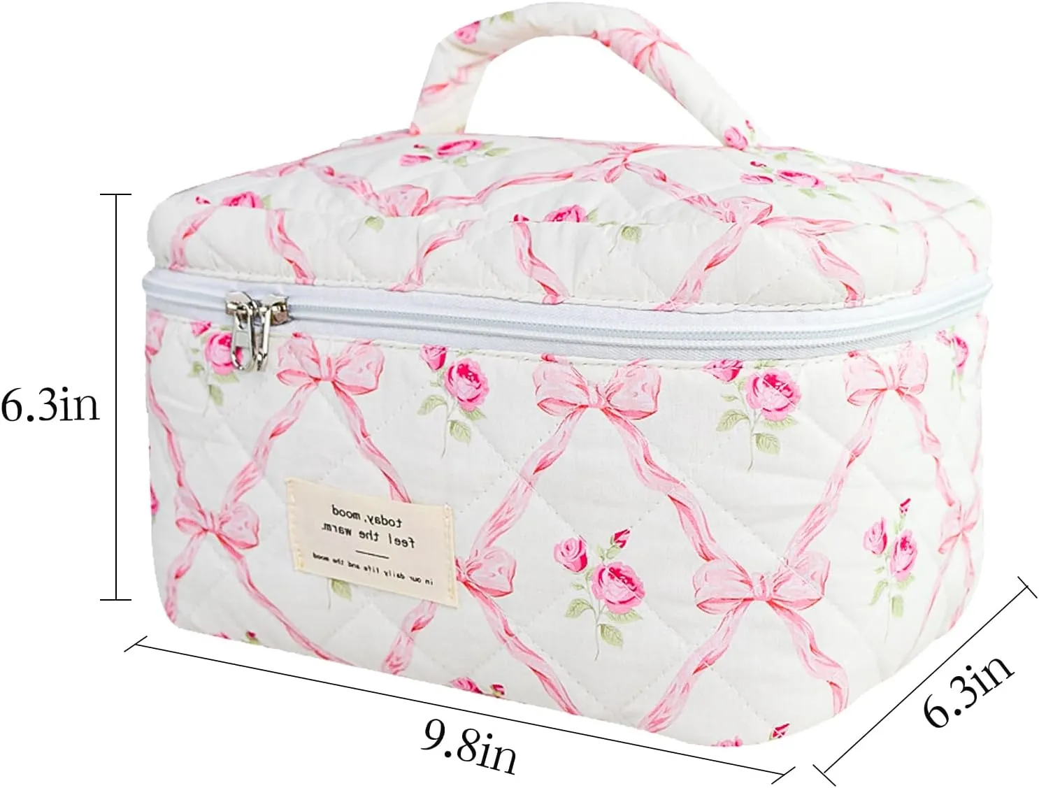Makeup Bag, Quilted Bow Cosmetic Bag, Large Travel Aesthetic Make up Bag, Cute Coquette Toiletry Pouch for Women Girls