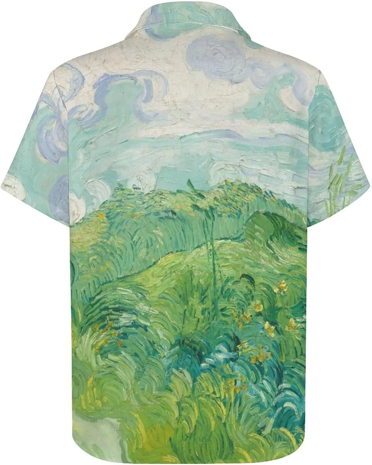 Men Van Gogh Print Hawaiian Bowling Shirts Short Sleeve Regular Fit Summer Beach Casual Button Down Aloha Shirt