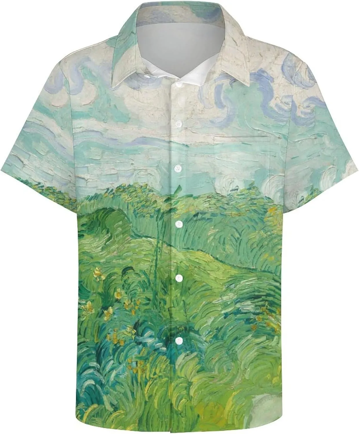 Men Van Gogh Print Hawaiian Bowling Shirts Short Sleeve Regular Fit Summer Beach Casual Button Down Aloha Shirt